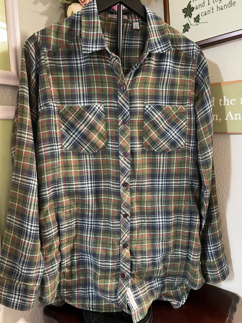Toad&Co Olive Green Plaid Button-Down Shirt #104